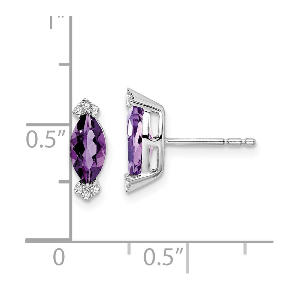 14k White Gold Marquise Amethyst and Diamond Stud Earrings Gift for Women