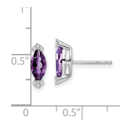 14k White Gold Marquise Amethyst and Diamond Stud Earrings Gift for Women