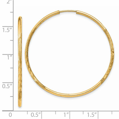14k Yellow Gold 1.5mm Satin Diamond-cut Endless Hoop Earrings
