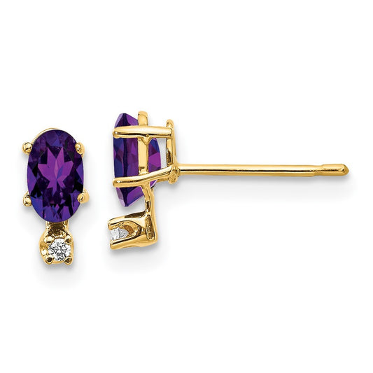 14k Yellow Gold Diamond & Amethyst Birthstone Earrings