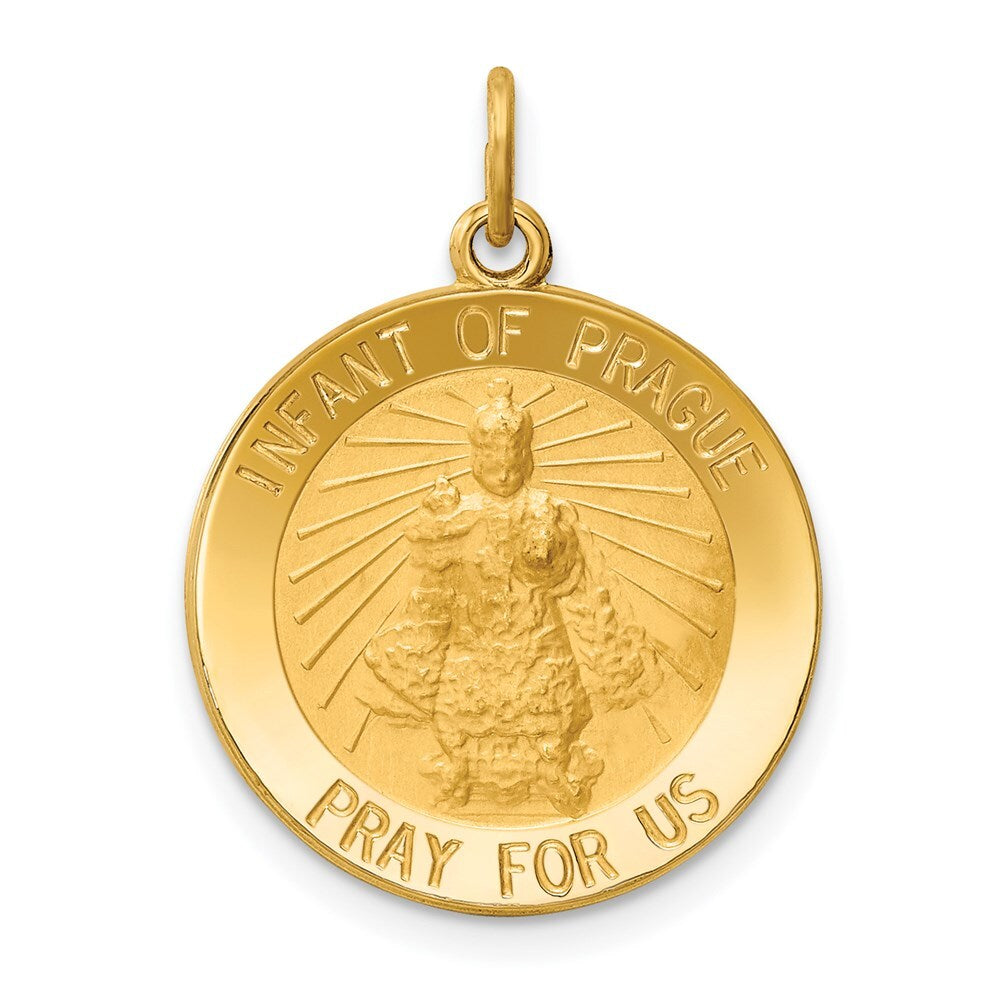 14k Yellow Gold Infant of Prague Medal Charm Pendant for Women
