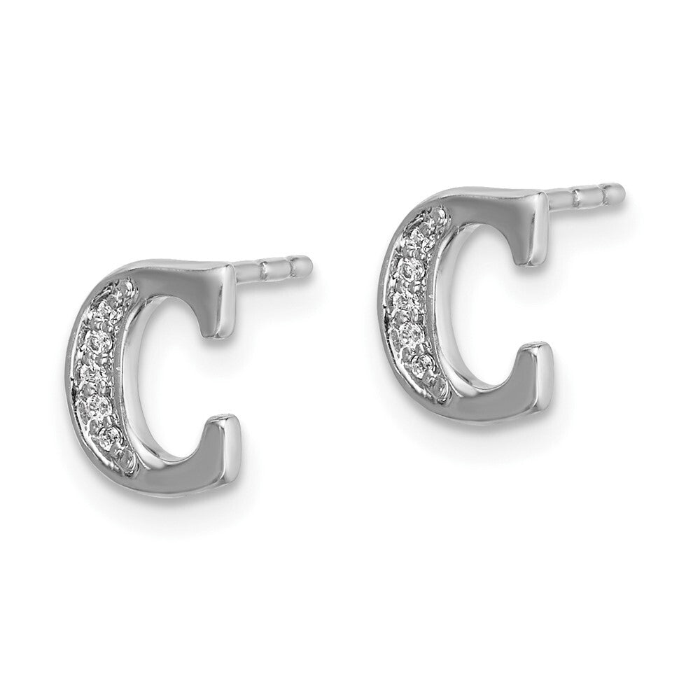 14k White Gold Diamond Initial C Stud Earrings Gift for Women