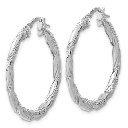 Sterling Silver RH-plated Polished and Textured Twisted Hoop Earrings