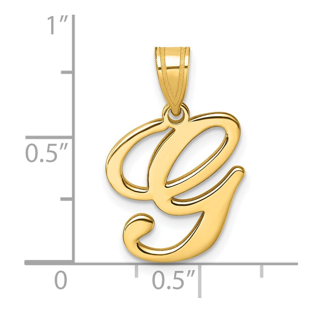 14k Yellow Gold Script Letter G Initial Pendant for Women