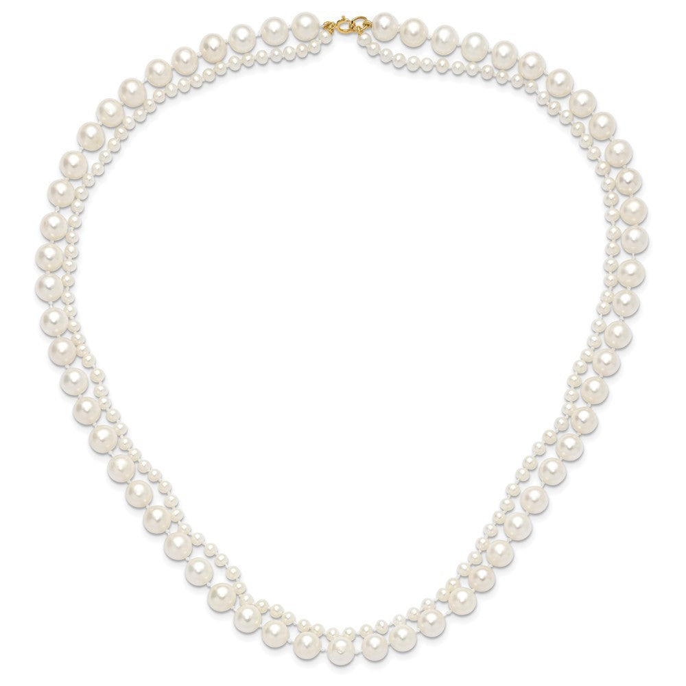 14k Yellow Gold 3-4mm and 7-8mm White Cultured Pearl 2-Strand Necklace 18"