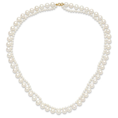 14k Yellow Gold 3-4mm and 7-8mm White Cultured Pearl 2-Strand Necklace 18"