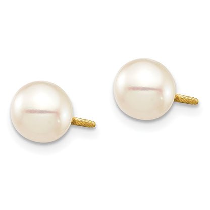 14k Yellow Gold 6-7 White Round Freshwater Cultured Pearl Screwback Earrings