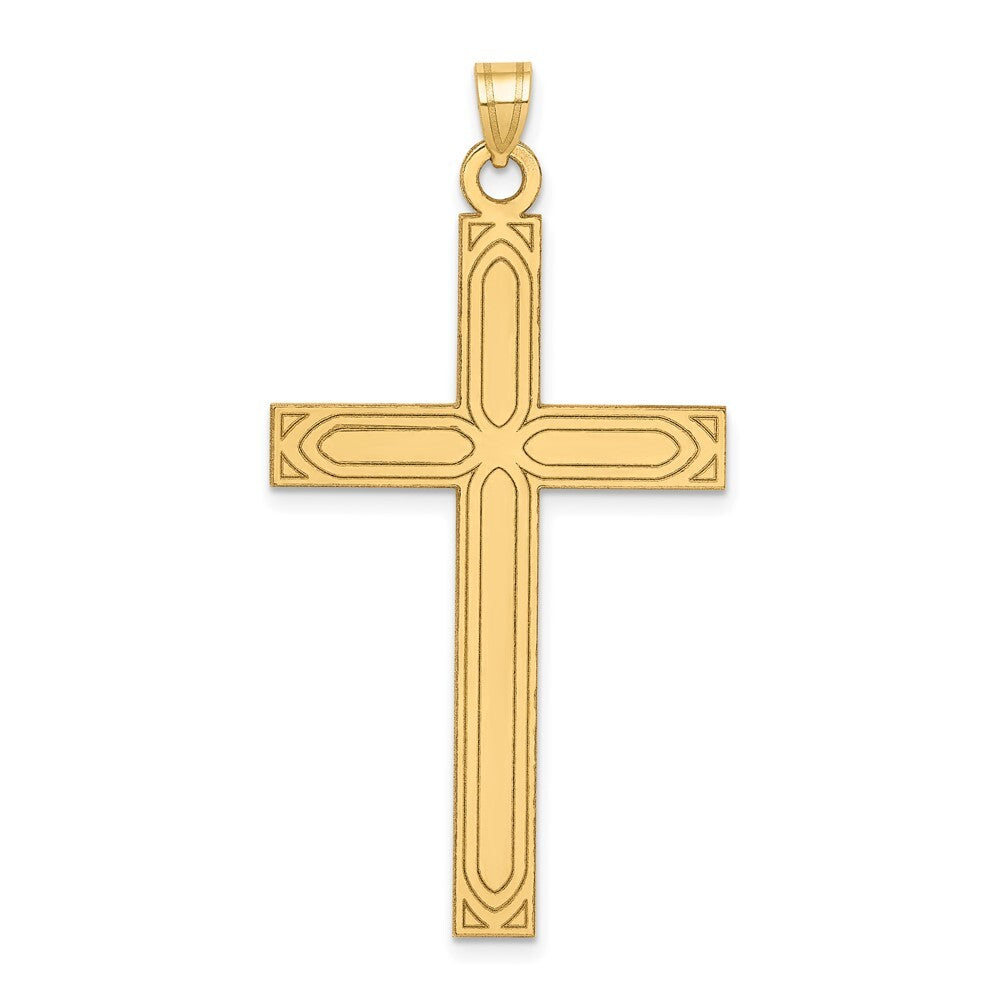 14k Yellow Gold Solid Laser Etched Cross Pendant for Women