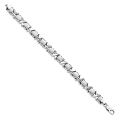 Sterling Silver Rhodium Polished and Brushed X and O Bracelet