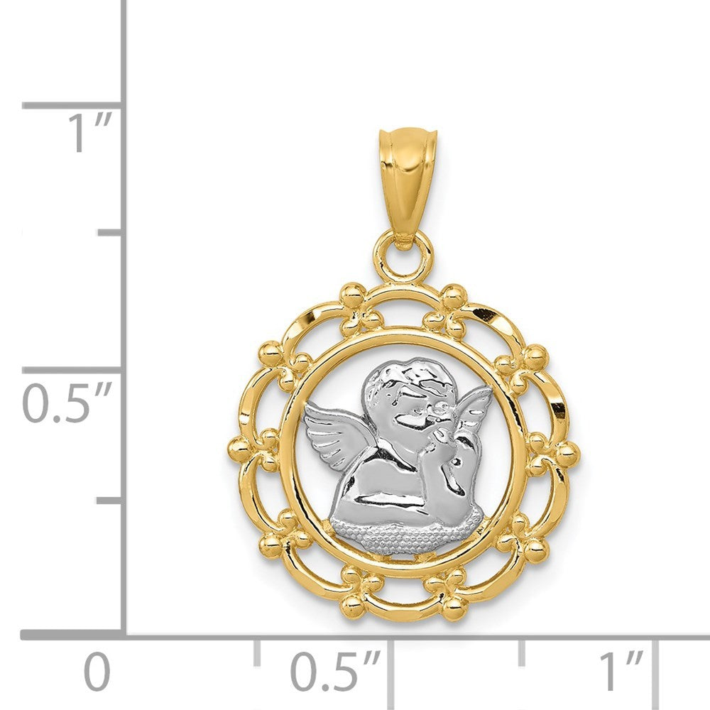 14k Yellow Gold w Rhodium Angel Pendant