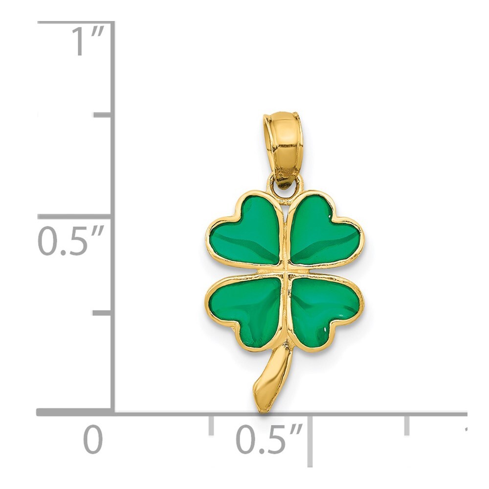 14k Yellow Gold 4-Leaf Clover Enameled Pendant for Women