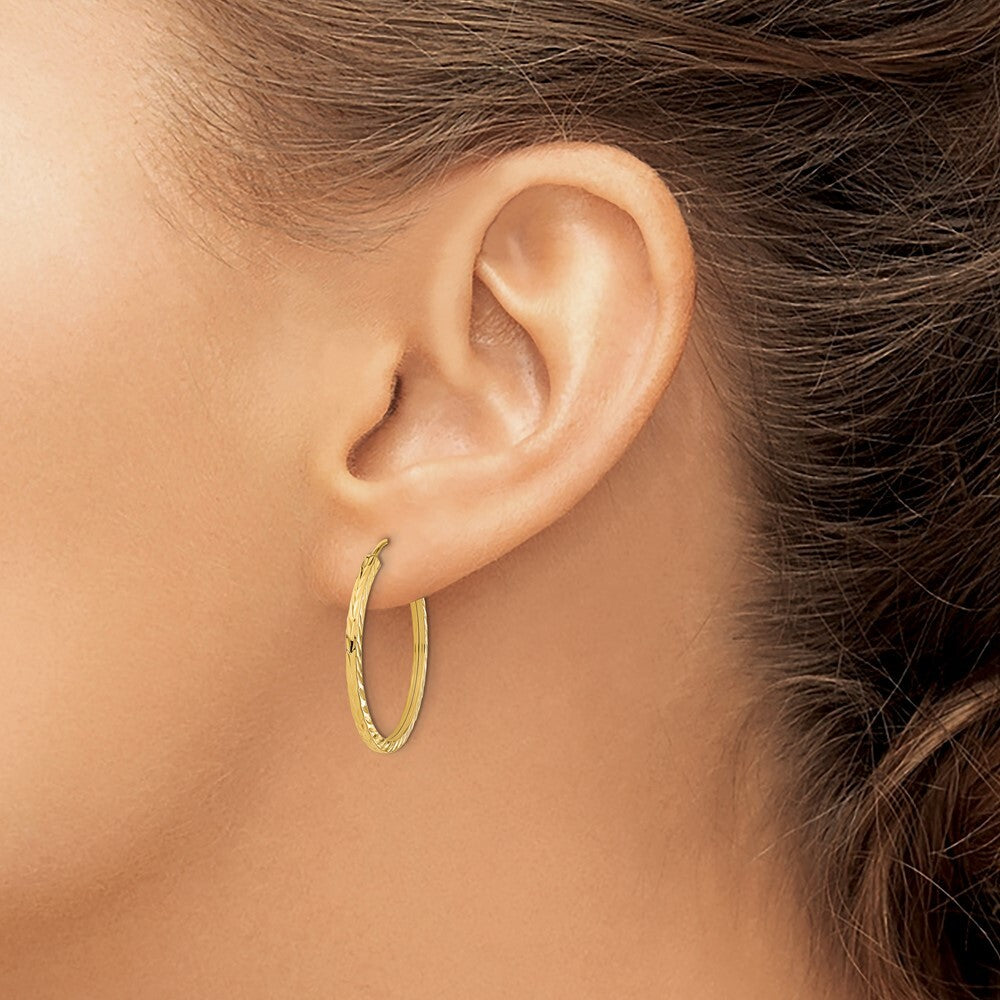 14k Yellow Gold Diamond-cut Square Tube Endless Hoop Earrings Gift for Women