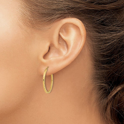 14k Yellow Gold Diamond-cut Square Tube Endless Hoop Earrings Gift for Women