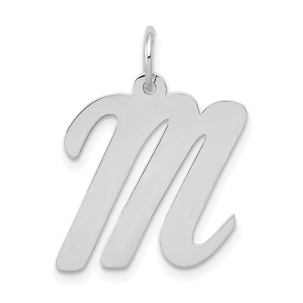 14k White Gold Large Script Letter M Initial Charm Pendant for Women