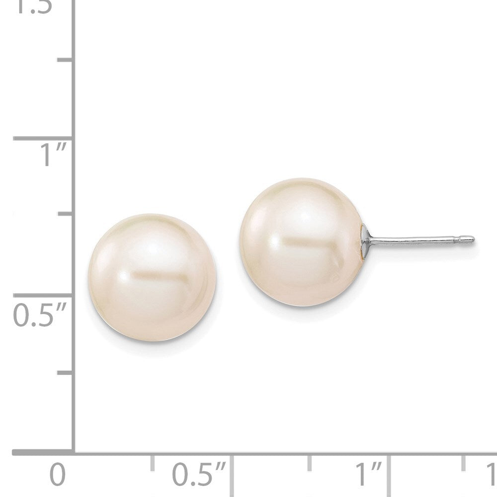 14k White Gold 10-11mm White Round Freshwater Cultured Pearl Stud Earrings
