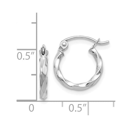 14k White Gold Twist Polished Hoop Earring Gift for Women