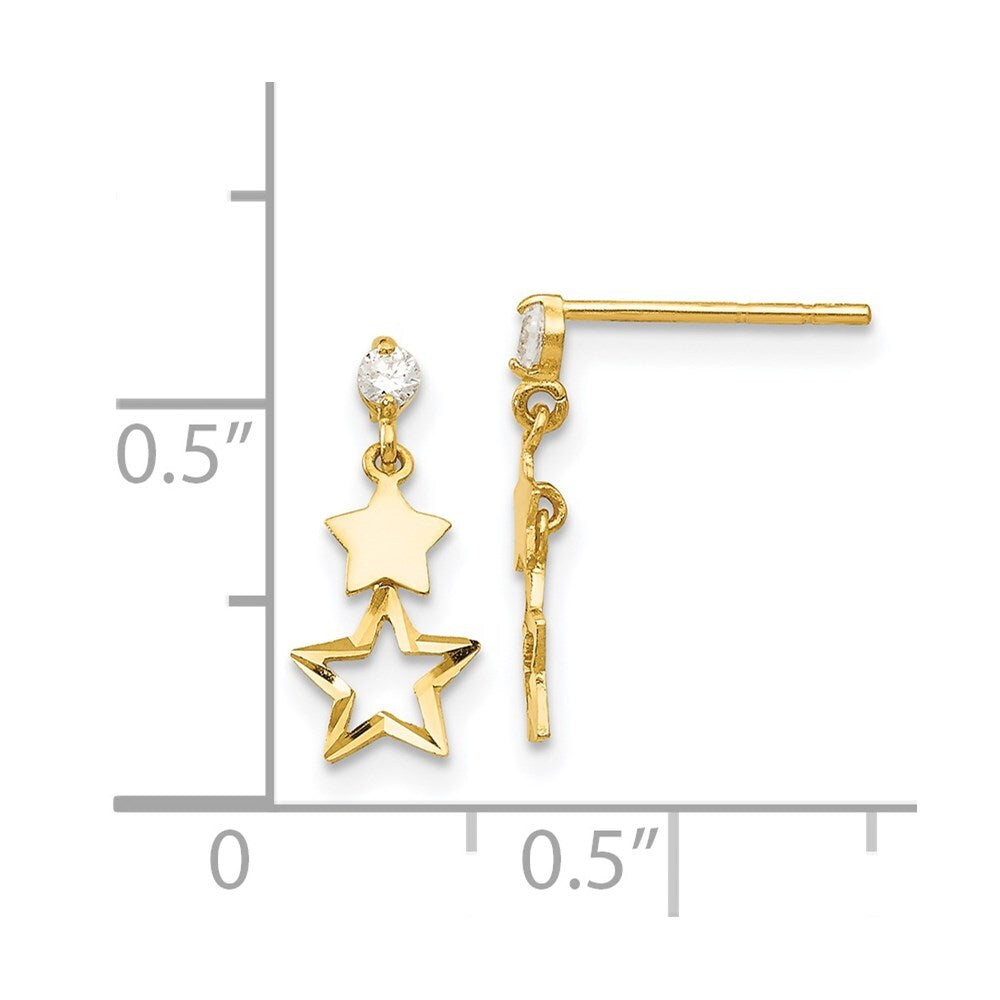 14k Yellow Gold Cubic Zirconia Polished Star Dangle Earrings