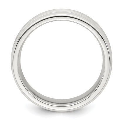 Sterling Silver 6mm Brushed Flat Grooved Beveled Edge Fancy Band Size 13