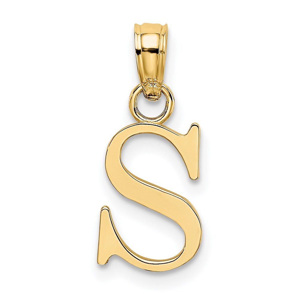 14k Yellow Gold Polished Block Letter S Initial Pendant for Women