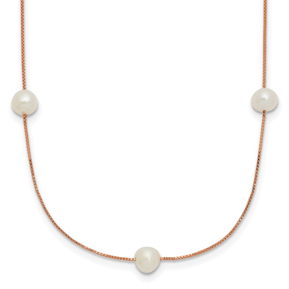 14k Rose Gold 5-6mm White Freshwater Cultured Pearl 9-Station 18 inch Necklace