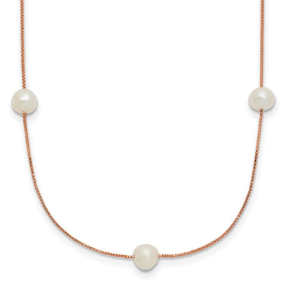 14k Rose Gold 5-6mm White Freshwater Cultured Pearl 9-Station 18 inch Necklace