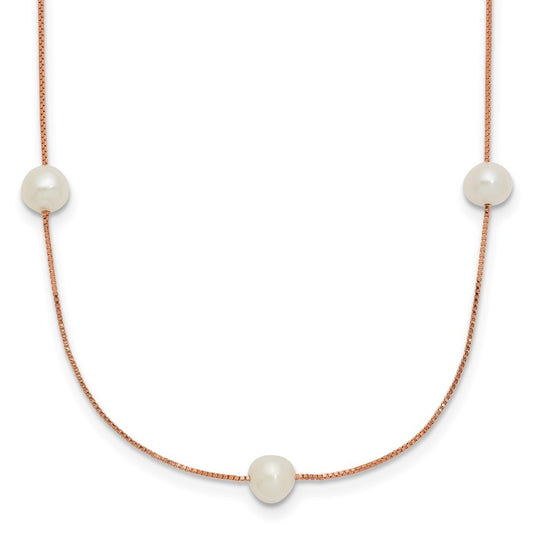 14k Rose Gold 5-6mm White Freshwater Cultured Pearl 9-Station 18 inch Necklace