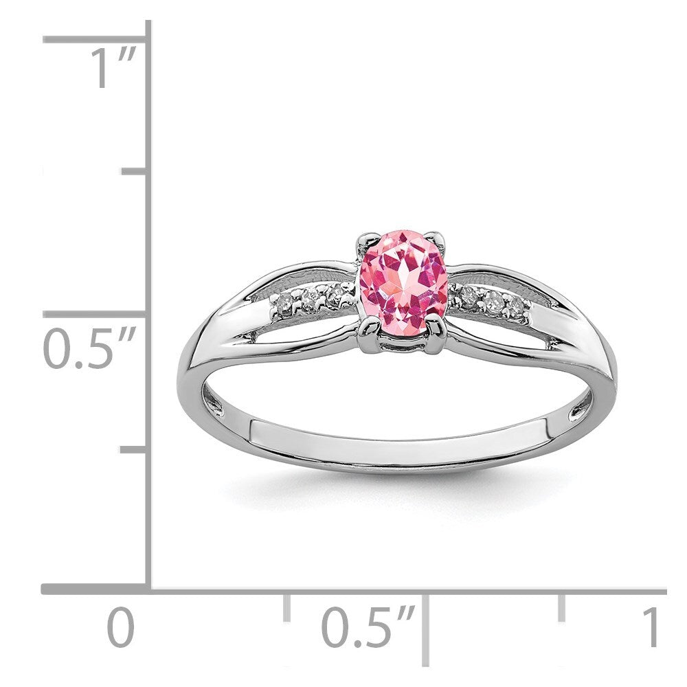 Sterling Silver Rhod-plated Diamond Pink Tourmaline Ring Size 6