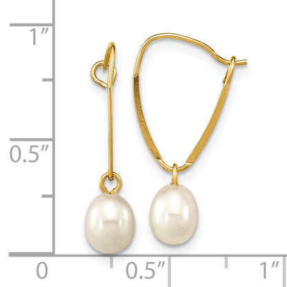 14k Yellow Gold 6-7mm White Rice Freshwater Cultured Pearl Dangle Earrings