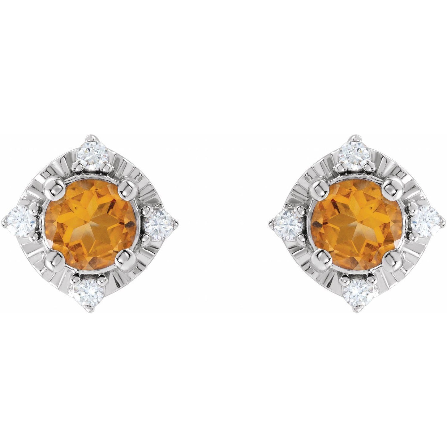 Sterling Silver Citrine and .08 CTW Diamond Halo-Style Stud Earrings