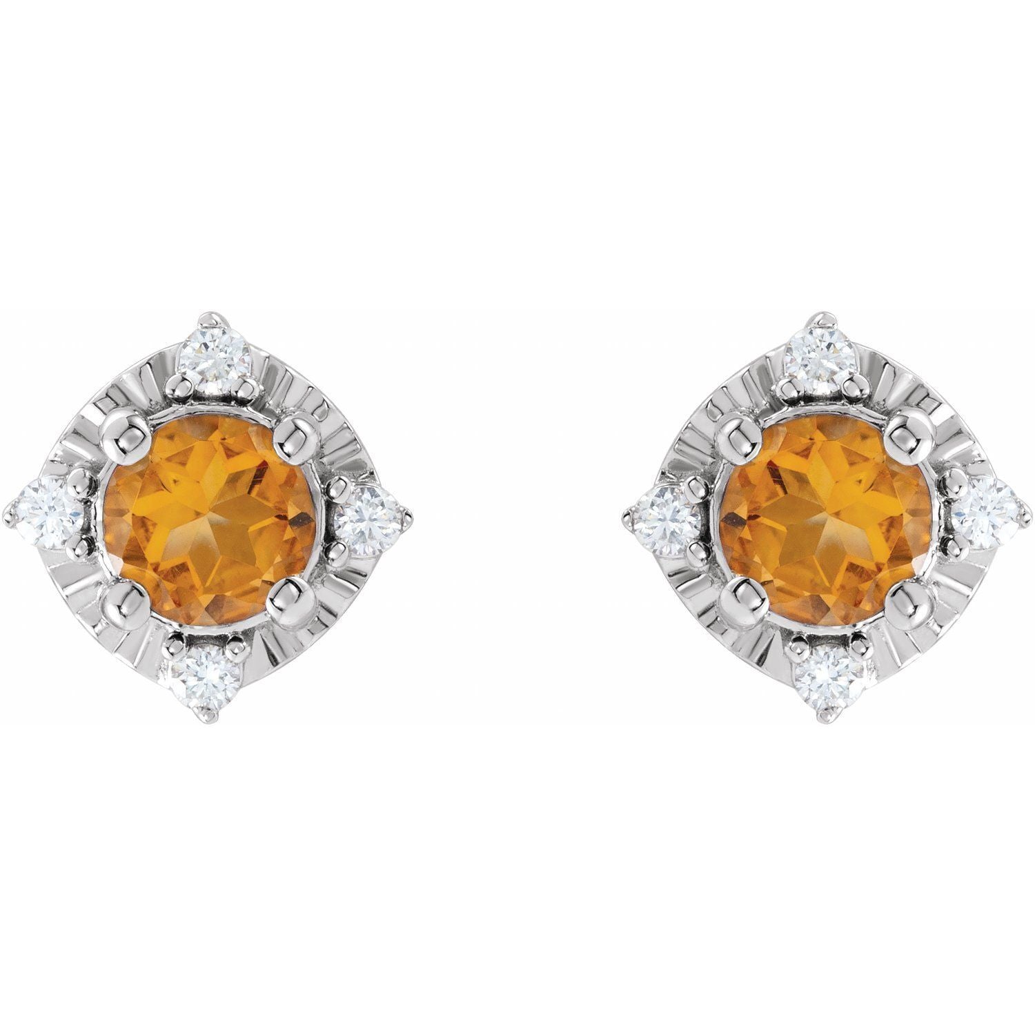 Sterling Silver Citrine and .08 CTW Diamond Halo-Style Stud Earrings