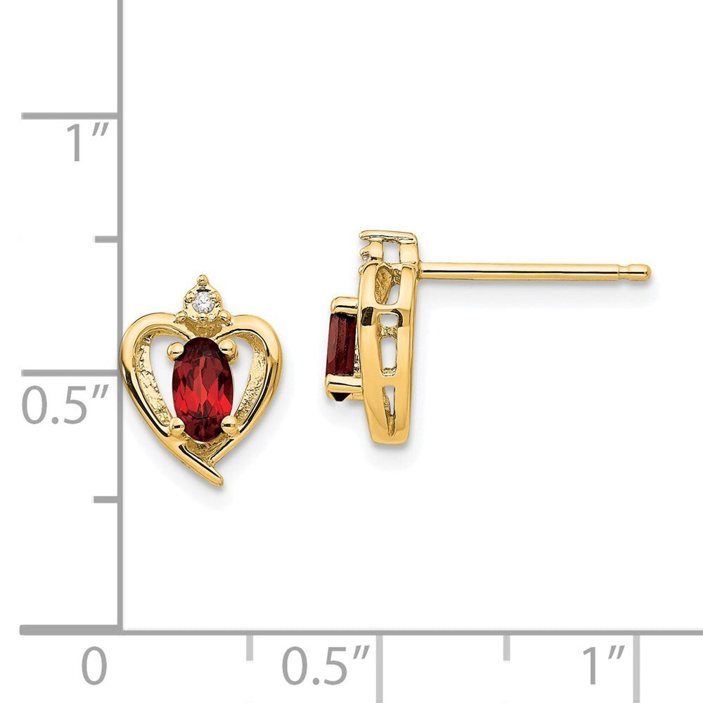 14k Yellow Gold Garnet and Diamond Heart Stud Earrings Gift for Women