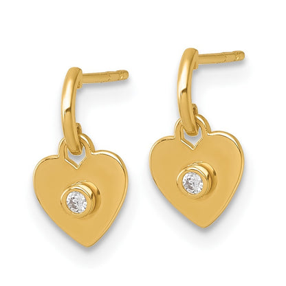 14k Yellow Gold Polished Cubic Zirconia Heart Dangle Earrings Gift for Women