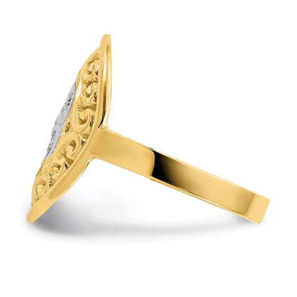 14K Yellow Gold w/Rhodium Oval Shield and Hearts Ring Size 7