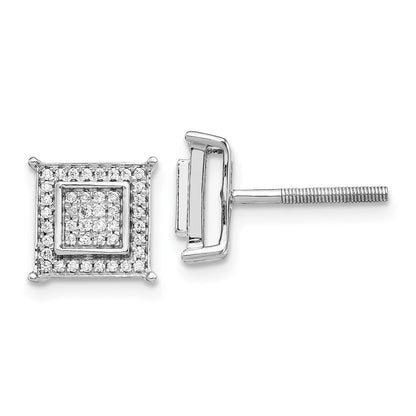 14k White Gold Diamond Small Double Square Bezel Stud Earrings