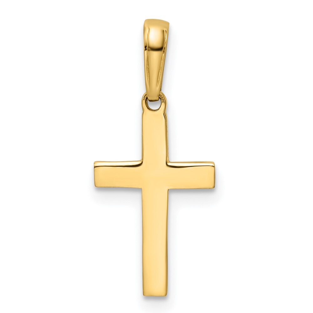 14k Yellow Gold Rhodium Diamond-Cut Cross Pendant for Women