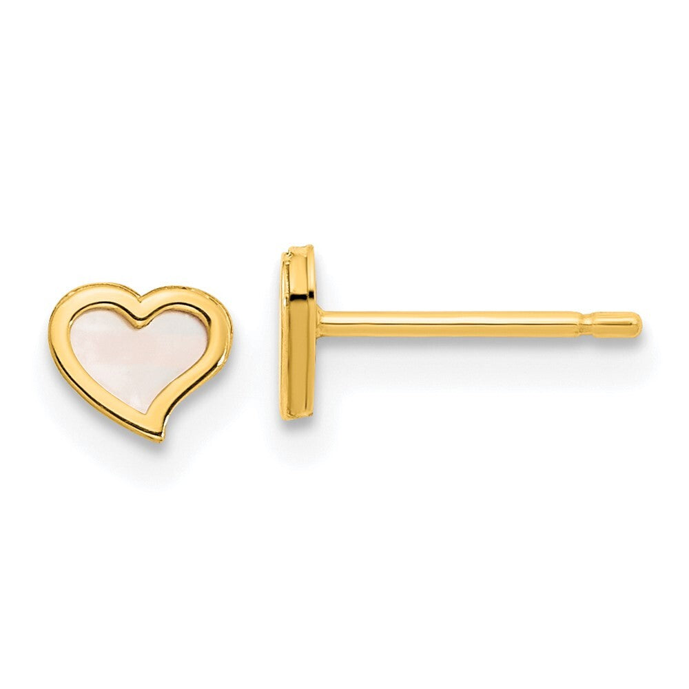 14k Yellow Gold Polished Heart Mother of Pearl Stud Earrings Gift for Women