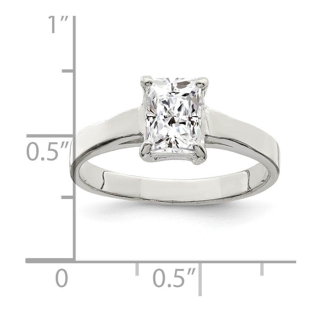 Sterling Silver Solitaire Emerald Cubic Zirconia Ring Size 7