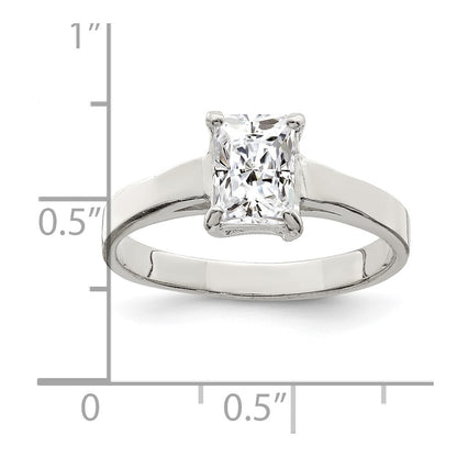 Sterling Silver Solitaire Emerald Cubic Zirconia Ring Size 7