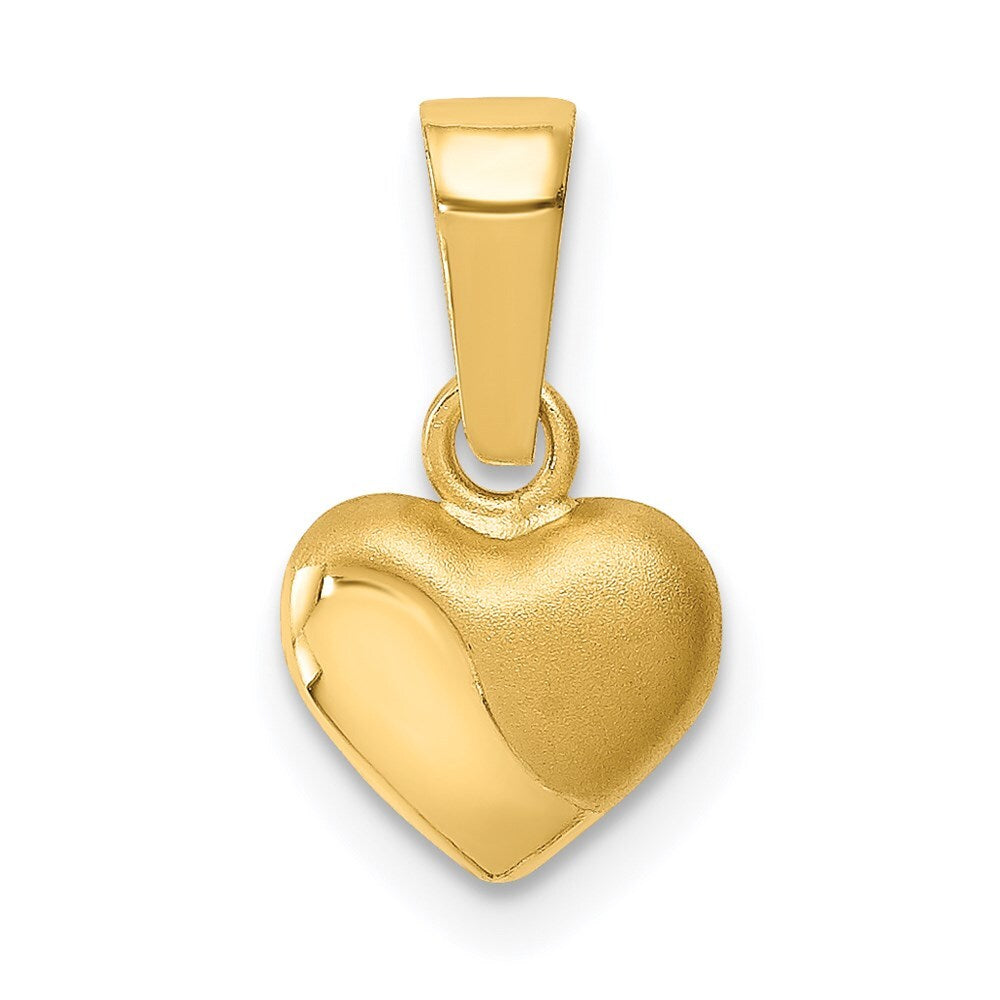 14k Yellow Gold Satin and Polished 3D Puffed Heart Pendant for Women