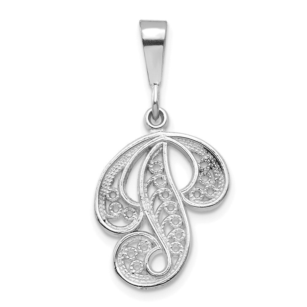 14k White Gold Solid Polished Script Filigree Letter P Initial Pendant for Women