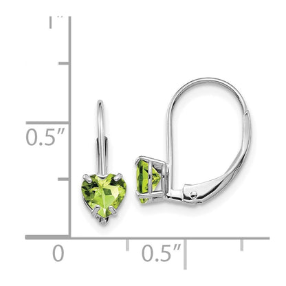14k White Gold 5mm Heart Peridot Leverback Earrings Gift for Women