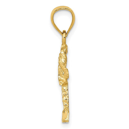 14k Yellow Gold Polished Diamond-cut Palm Tree Pendant for Women