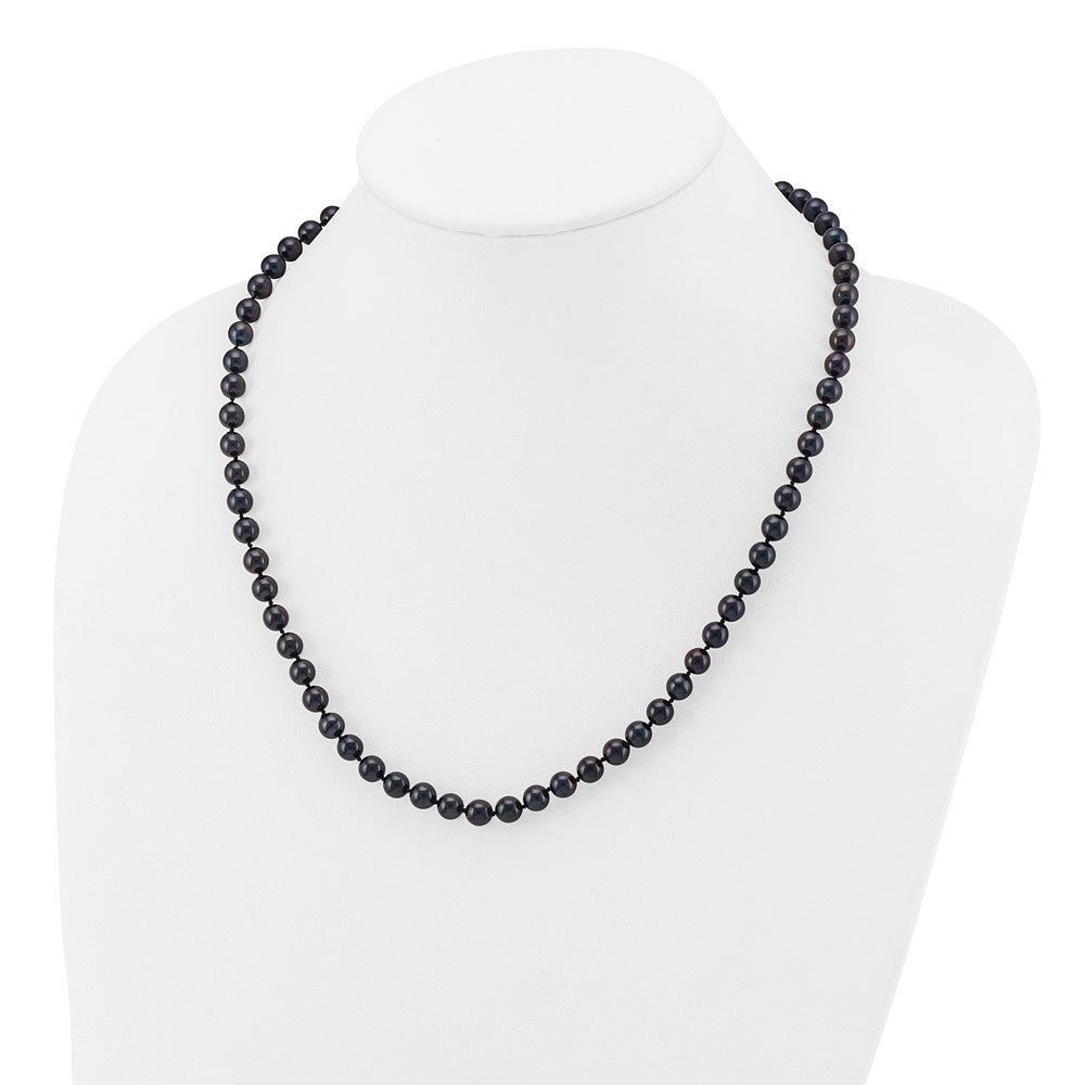 14k White Gold 6-7mm Black Round Akoya Saltwater Cultured Pearl 20 inch Necklace