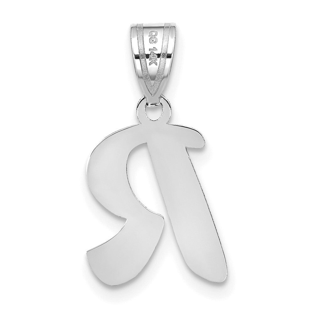 14k White Gold Polished Script Letter R Initial Pendant for Women