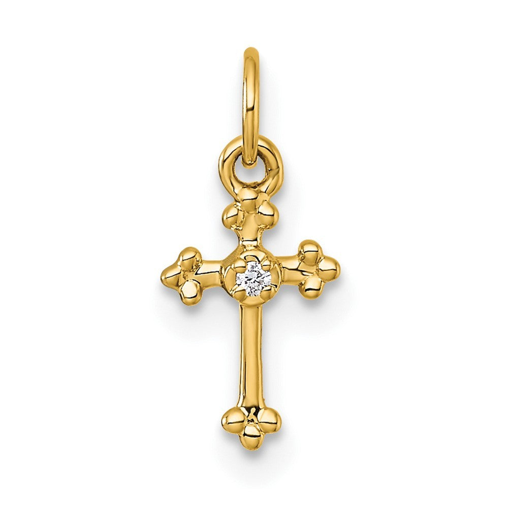 14k Yellow Gold Small Diamond Budded Cross Pendant