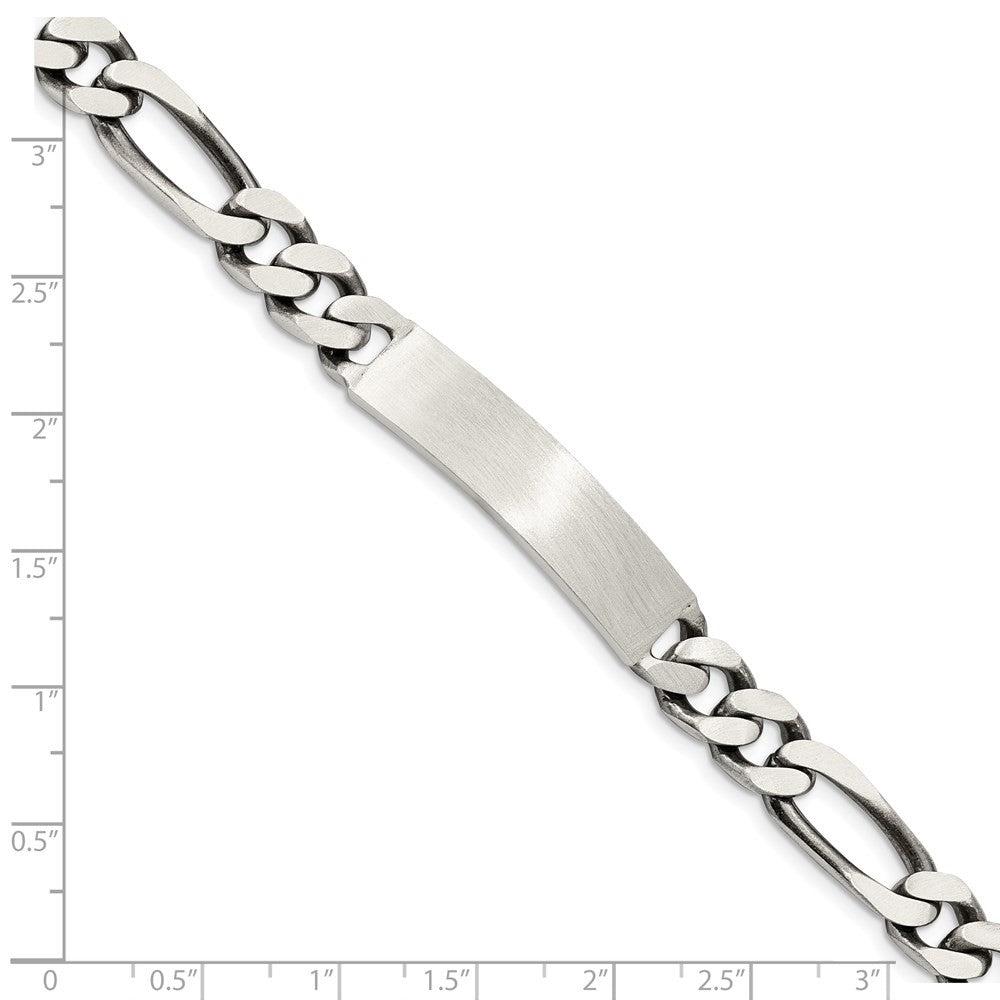Sterling Silver 8inch Engraveable Antiqued Figaro Link ID Bracelet