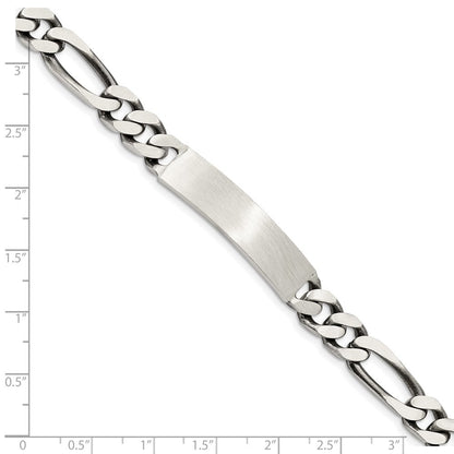 Sterling Silver 8inch Engraveable Antiqued Figaro Link ID Bracelet