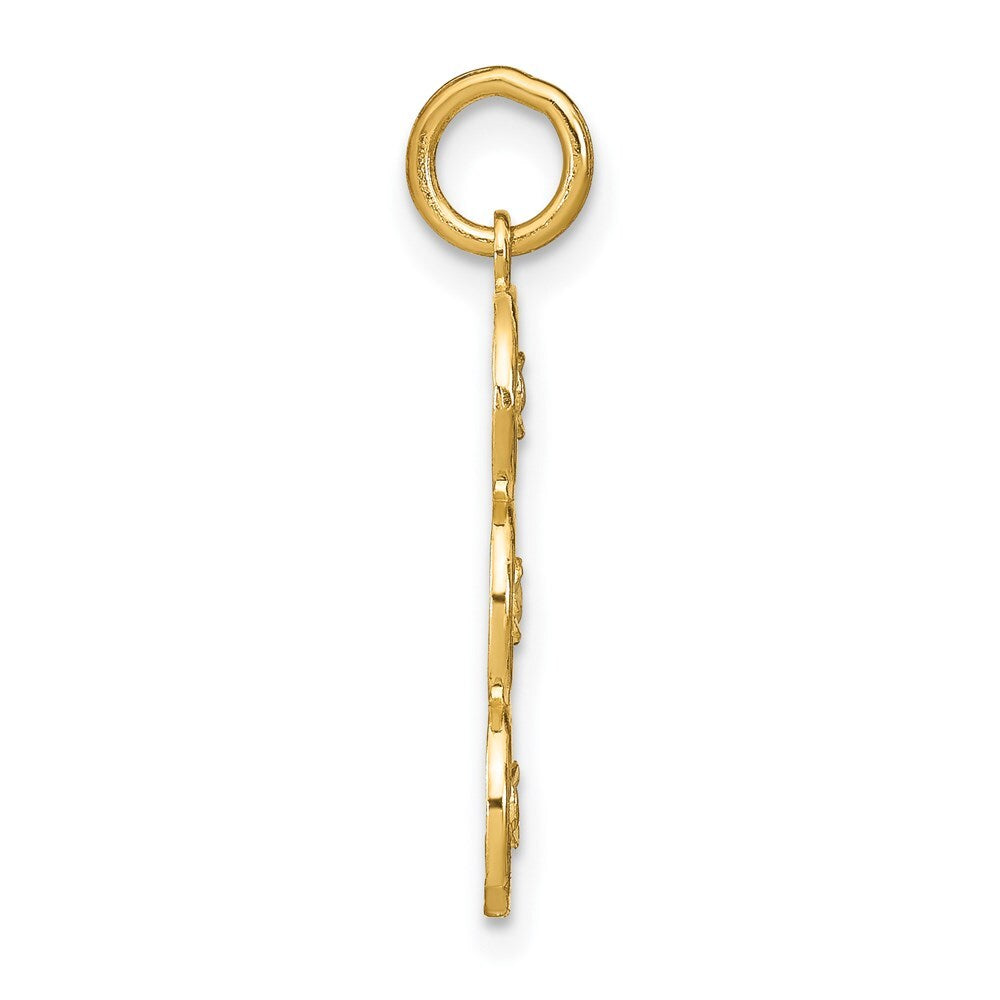 14k Yellow Gold Rhodium and Diamond-Cut 3 Circle Charm Pendant for Women