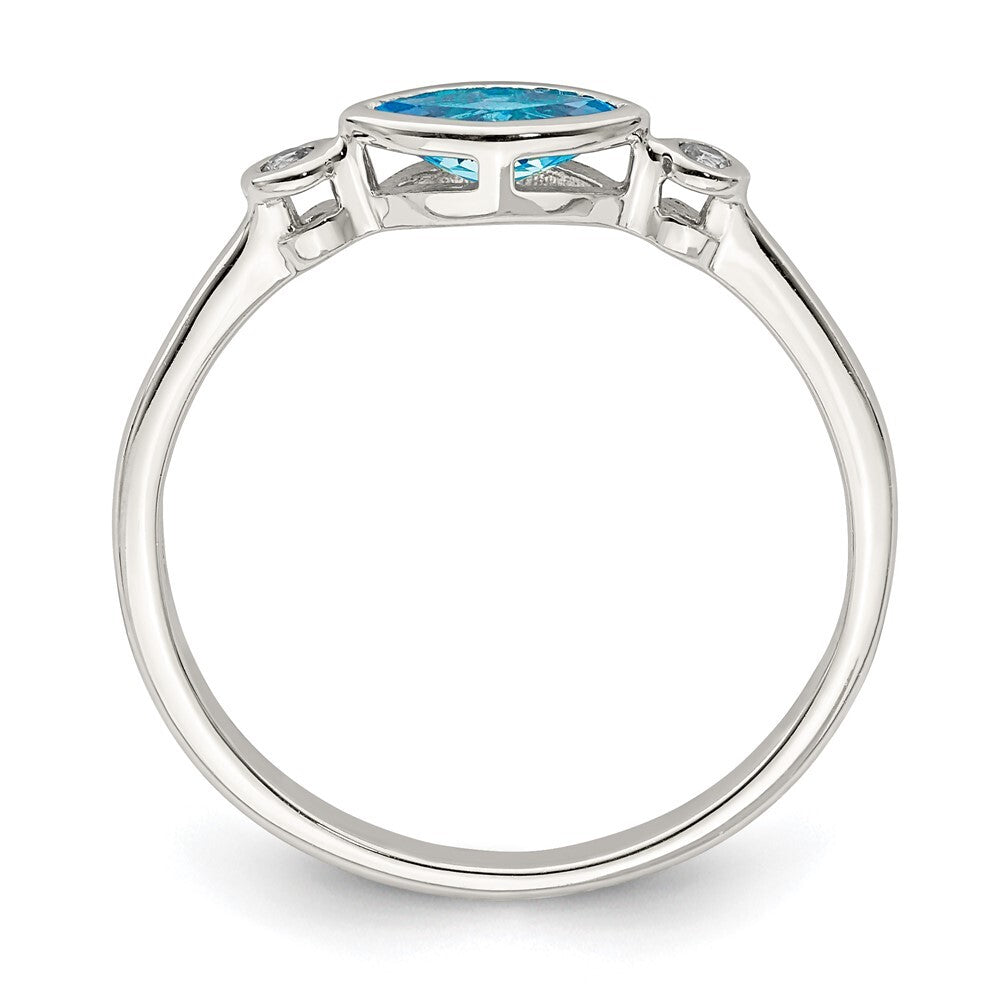 Sterling Silver Rhodium-plated Polished Blue Topaz/White Topaz Ring Size 7