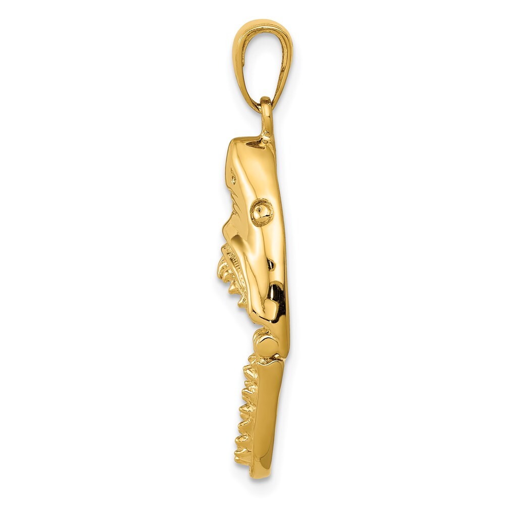 14k Yellow Gold Gold Polished 2-D Jaws Shark Head Mouth Open Pendant for Women